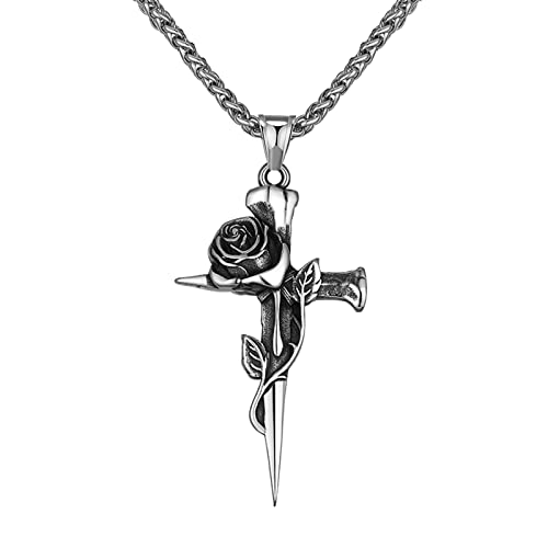 Reepetty Steinbock Anhänger Silber Halskette Leichter und luxuriöser Titanstahl Farbechter Schmuck Rosenkreuz-Halskette für Männer und Frauen Halskette Silber 925 Ohne Anhänger (Silver-4, One Size) von Reepetty