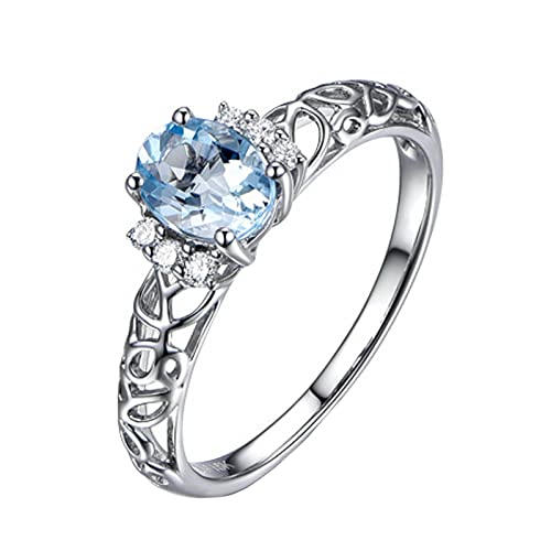 Reepetty Temperament Oval Hell Himmelblau Ausgehöhlter Offener Ring Damen Schmuck Dame Hochzeit Silber Herz Ringe Frauen (Silver-C, One Size) von Reepetty