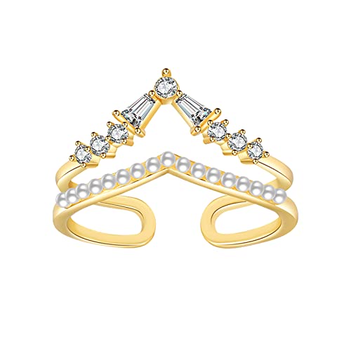 Ring Edelstahl Damen Ringe Verstellbarer Ring mit Diamanten für Damenmodeschmuck Beliebte Accessoires Feine Silber Ringe (Gold #2, One Size) von Reepetty