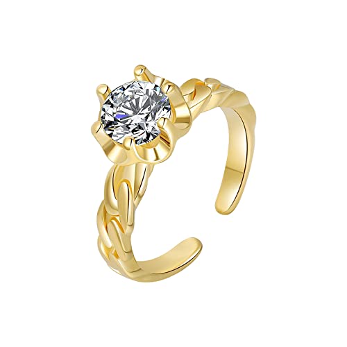 Ring Edelstahl Damen Ringe Verstellbarer Ring mit Diamanten für Damenmodeschmuck Beliebte Accessoires Ringe Aus Edelstahl Herren (d-Gold, One Size) von Reepetty