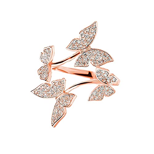 Ringbox Für 2 Ringe Offene Schmetterlingsringe Hochzeit Silber Verstellbarer Schmuck Mädchen Accessoires Fliegender und Kristallring verstellbar für Frauen Ring Ringe Ringe Mit (Rose Gold, One Size) von Reepetty