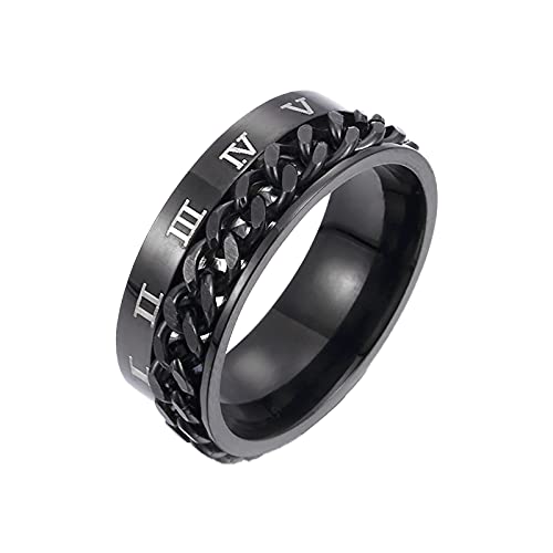 Ringe Mit Sound Dominanter drehbarer Siple-Ketten-Persönlichkeits-Schmuck-Ring Neuer römischer Übertragungsring für Männer aus Stahl und Buchbinder Ringe (Black, One Size) von Reepetty