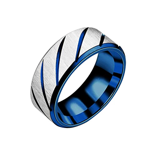 Ringe Orientalisch Ringkanten-Twill-Batch, doppelte horizontale, einfache Innenringe für Erwachsene, Sand Ringe Herren Silber (Blue, 8) von Reepetty