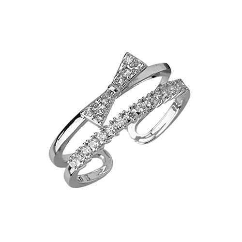 Ringe Zartes Design Doppelschleife Zirkon Ring Öffnung Mode kann Verstellbarer Ring Licht Luxus High Grade Ring Sein Damen Echtschmuck Ring Edelstahl (d-Silver, One Size) von Reepetty