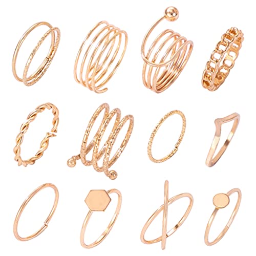 Simple Gold Smooth Round Ring Set Love 18 Stück Verblassen Sie Nicht Ring Set Stapelringe für Mädchen Damen Ring Vintage (C-Gold, One Size) von Reepetty