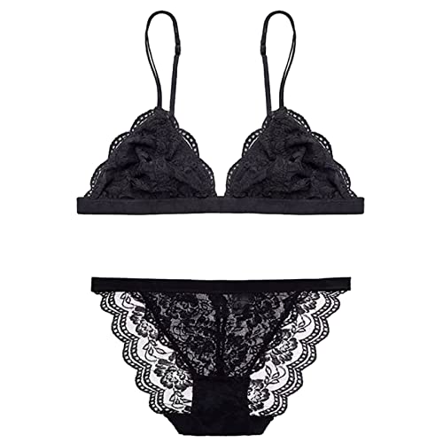 Still Kleid Damen Damen 2-teiliger Bralette-BH mit floralen Spitzenriemen und Panty Sey Dessous-Set Bralette Schwarz S von Reepetty