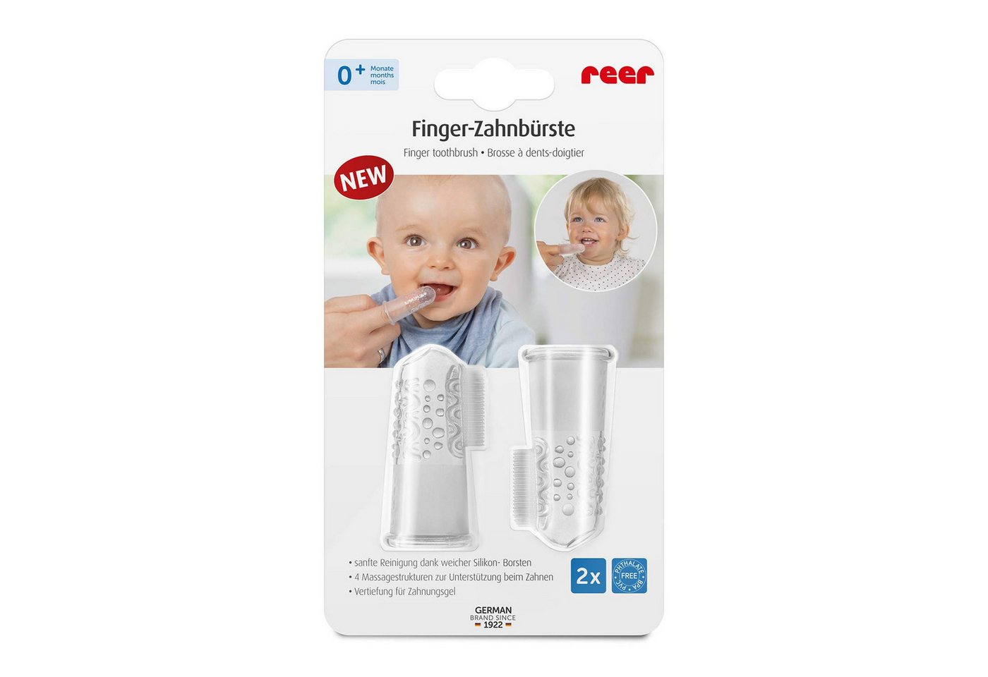 Reer Zahnbürste Finger-Zahnbürste 2er Set Silikon transparent / weiß von Reer