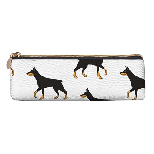 ReesEt Bleistiftbeutel mit Buntem Dobermann-Pinscher-Motiv, dreieckiges Stiftetui, tragbare Leder-Bleistifttasche mit Reißverschluss, Kosmetiktasche von ReesEt