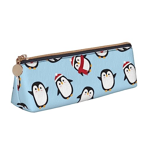 ReesEt Federmäppchen mit Aufschrift „Merry Christmas Penguin“, dreieckig, tragbare Leder-Bleistifttasche mit Reißverschluss, Kosmetiktasche von ReesEt