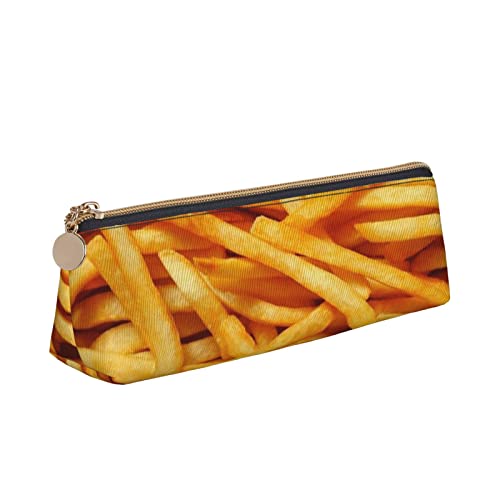 ReesEt Federmäppchen mit Pommes-Frites-Burger-Fast-Food, dreieckiges Stiftetui, tragbare Leder-Bleistifttasche mit Reißverschluss, Kosmetiktasche von ReesEt
