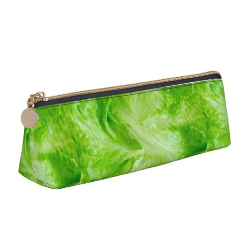 ReesEt Grünes Salatmuster, Bleistiftbeutel, dreieckiges Stiftetui, tragbare Leder-Bleistifttasche mit Reißverschluss, Kosmetiktasche von ReesEt