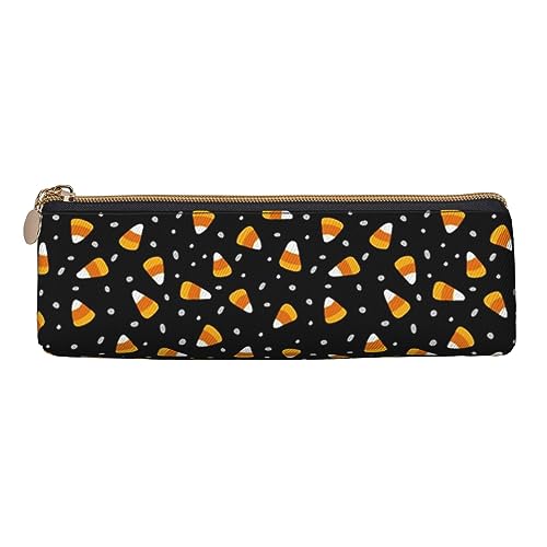 ReesEt Halloween Candy Corn Schwarzes Federmäppchen, dreieckiges Stiftetui, tragbare Leder-Bleistifttasche mit Reißverschluss, Kosmetiktasche von ReesEt