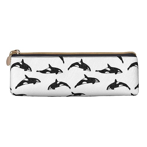 ReesEt Orca Killerwal Schwarz Weiß Federmäppchen Dreieckiges Stiftetui Tragbare Leder-Bleistifttasche mit Reißverschluss-Kosmetiktasche von ReesEt