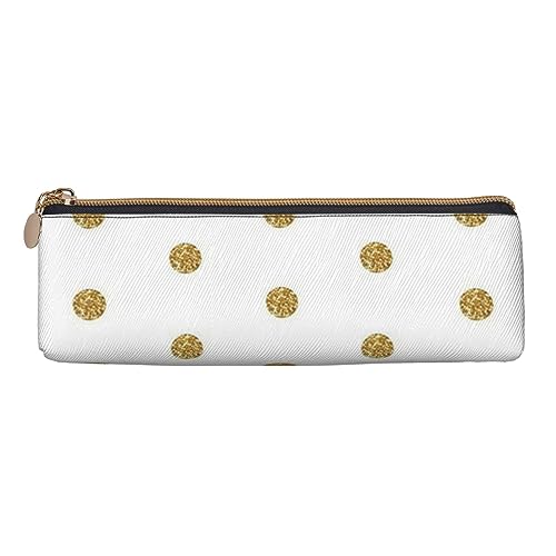 ReesEt Polka Dot Gold Glitzer Federmäppchen Dreieckiges Stiftetui Tragbares Leder-Bleistiftetui mit Reißverschluss Kosmetiktasche von ReesEt