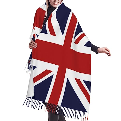 ReesEt Schal mit Fransen für Damen, Union Jack, britische Flagge, groß, weich, Kaschmir-Gefühl, Tücher, leichte Stola, 196 x 68 cm von ReesEt