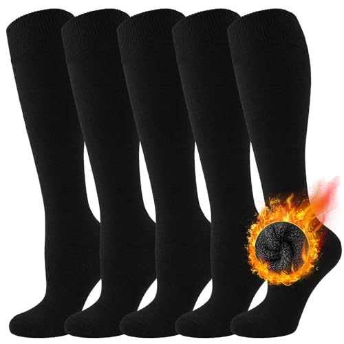 Refeel 5 Paar Kniestrümpfe für Damen, Stiefel, schwarz, lang, dick, warm, Wintersocken, Unterstützung für Wandern, Arbeit von Refeel