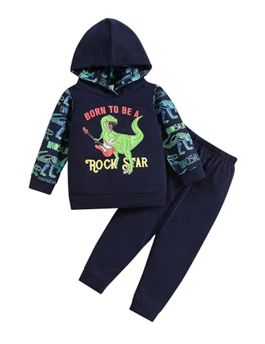 Refein Kinder Baby Junge Bekleidung Dinosaurier Langarm Kapuzenpullover Top Cuff Hosen Jogginganzug Kleinkind Outfit Set von Refein