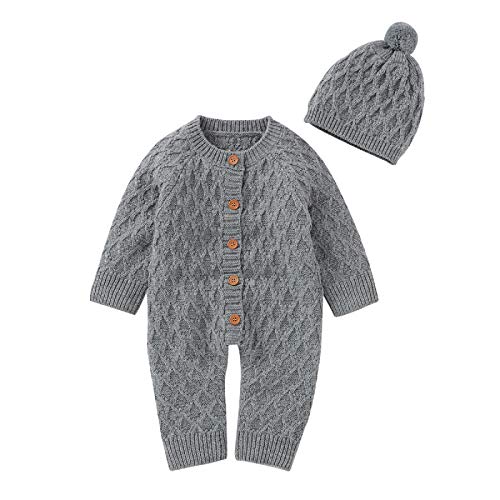 Refein Neugeborene Baby gestrickte Strampler Winter Warm Langarm Body Pullover Jumpsuit mit Hut für Jungen Mädchen 0-18 Monate von Refein