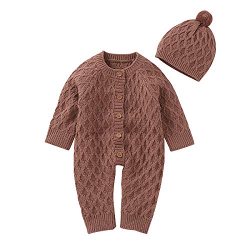 Refein Neugeborene Baby gestrickte Strampler Winter Warm Langarm Body Pullover Jumpsuit mit Hut für Jungen Mädchen 0-18 Monate Refein Neugeborene Baby gestrickte Strampler Winter Warm Langarm Body Pullover Jumpsuit mit Hut für Jungen Mädchen 0-18 Monate von Refein