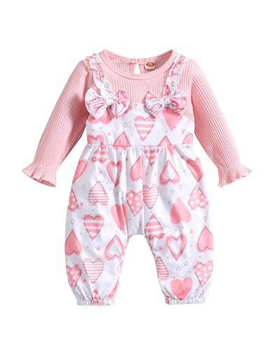 Refein Neugeborenes Baby Mädchen Strampler Kleidung Rüschen Langarm Bodysuit Baumwolle gerippt Bow Jumpsuit Onesie Outfit Set von Refein
