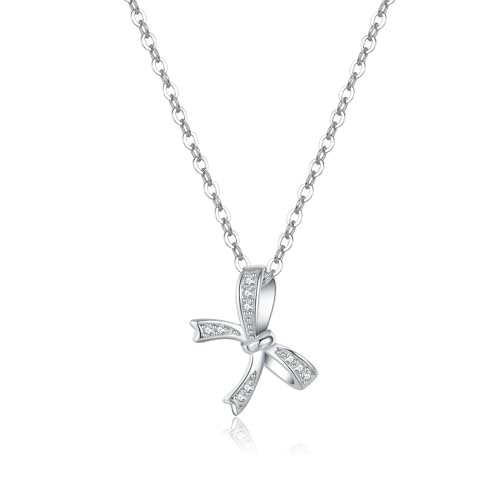 Reffeer 925 Silber CZ Schleife Ketten für Frauen Schleife Anhänger Halskette (A-Silber) von Reffeer