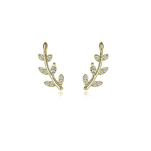 Reffeer 925 Sterling Silber Blatt-Ohrstecker für Damen, kleine Ohrstecker (B-18K Gold Plated) von Reffeer