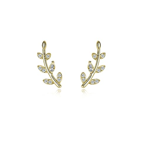 Reffeer 925 Sterling Silber Blatt-Ohrstecker für Damen und Mädchen, kleine Ohrstecker (B-18K Gold Plated) von Reffeer