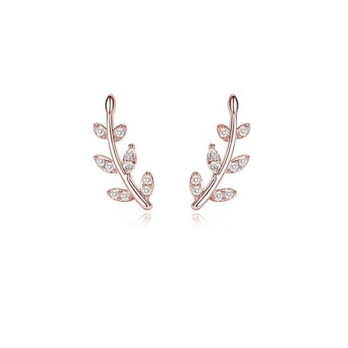 Reffeer 925 Sterling Silber Blatt-Ohrstecker für Damen und Mädchen, kleine Ohrstecker (C-Rose Gold Plated) von Reffeer