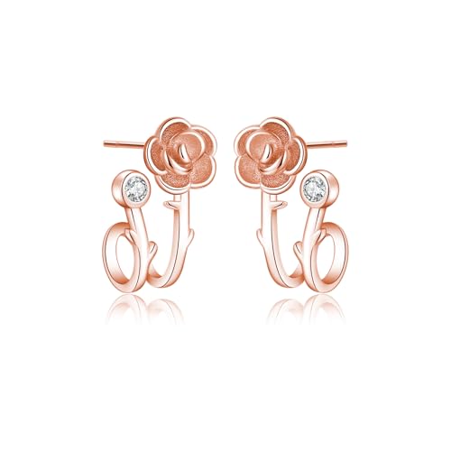 Reffeer 925 Sterling Silber Blumen Manschettenohrringe Ohrstecker für Damen (C-Roségold) von Reffeer