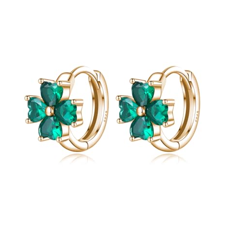 Reffeer 925 Sterling Silber CZ Blatt Creolen für Frauen Kleeblatt Ohrringe grüne St Patricks Day Ohrringe (B-Gelb) von Reffeer