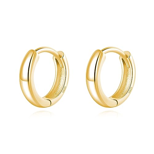 Reffeer 925 Sterling Silber Kleine Runde Creolen für Frauen Ohrringe Huggie Creolen Minimalistische Creolen (B-Gelb) von Reffeer
