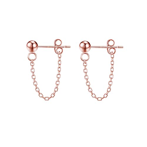 Reffeer 925 Sterling Silber Kugelkette Ohrstecker baumeln für Damen Ohrringe Kette Tropfen Ohrringe Ohrstecker (C-Roségold) von Reffeer