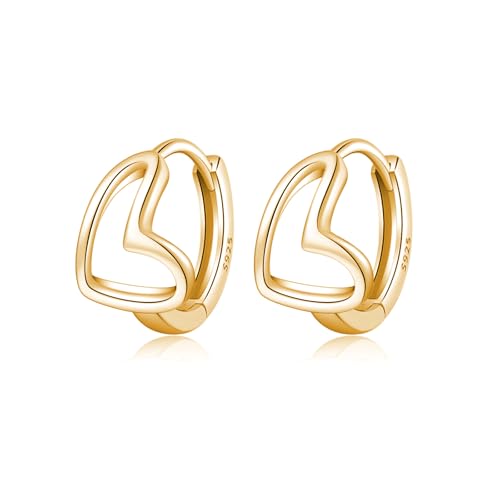 Reffeer 925 Sterling Silber Liebe Herz Creolen für Frauen Herz Huggie Ohrringe Herz Ohrringe (B-18K Gold Plated) von Reffeer