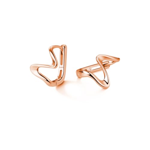 Reffeer 925 Sterling Silber Ocean Wave Creolen Huggies für Frauen Kleine Creolen Minimalistische Ohrringe (C-Rose Gold Plated) von Reffeer