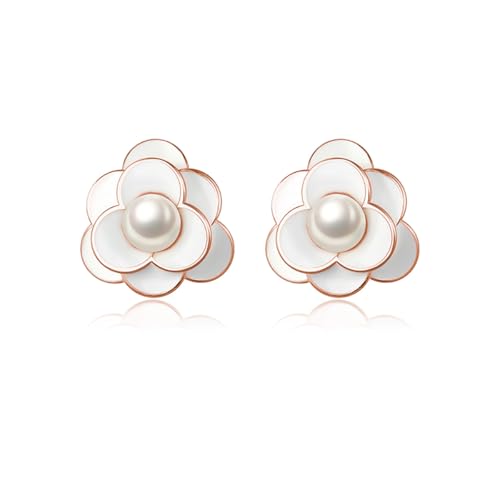 Reffeer 925 Sterling Silber Perlen Blumen Ohrringe Ohrstecker für Damen (C-Roségold) von Reffeer