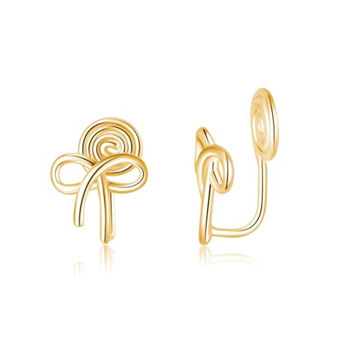 Reffeer 925 Sterling Silber Schleife Ohrringe Clip auf für Frauen Bowknot Manschette Ohrringe Nicht durchbohrt Ohrringe wickeln (B-Gelb) von Reffeer