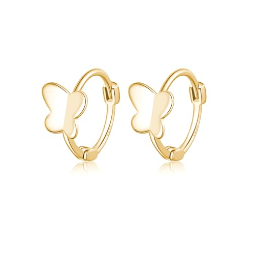 Reffeer 925 Sterling Silber Schmetterling Creolen für Frauen Süße Creolen Huggie (B-Gelb) von Reffeer