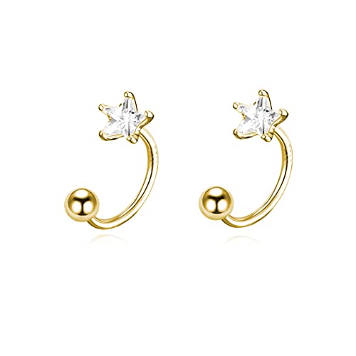 Reffeer 925 Sterling Silber Stern halbe Creolen offene Huggie Creolen für Frauen Stern Ohrringe (B-18K Gold Plated) von Reffeer