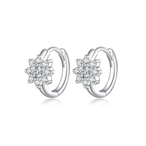 Reffeer Creolen aus massivem 925er-Sterlingsilber, CZ-Blumen-Creolen, Huggies für Frauen, kleine Blumen-Creolen (A-Silber) von Reffeer