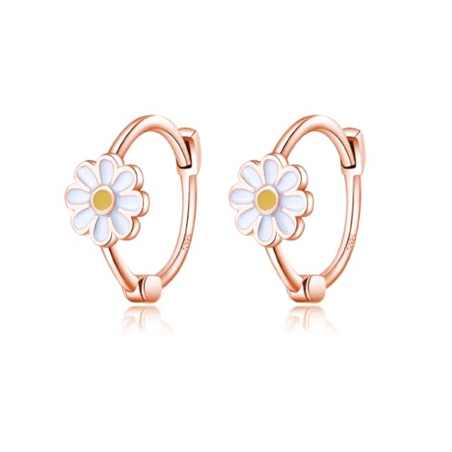 Reffeer Creolen aus massivem 925er-Sterlingsilber: Gänseblümchen-Blumen-Creolen für Damen und Mädchen, Knorpel-Helix-Ohrringe (C-Roségold) von Reffeer