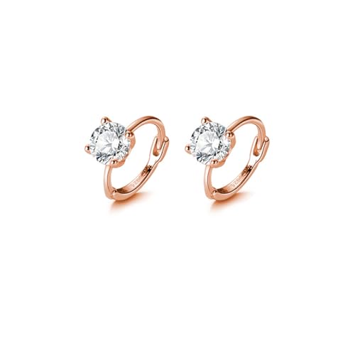 Reffeer Creolen aus massivem 925er-Sterlingsilber mit Zirkonia, kleine Huggies für Frauen, funkelnde CZ-Creolen, Knorpel-Helix-Ohrringe (C-Roségold) von Reffeer