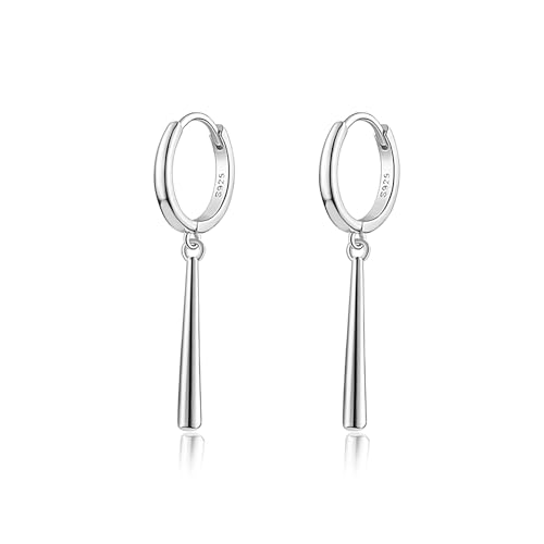 Reffeer Massive 925 Sterling Silber Bar Creolen Baumeln Ohrringe für Frauen Ohrringe Bar Baumeln Ohrringe Minimalistische Creolen Tropfen Ohrringe (A-Silber) von Reffeer