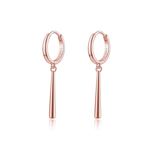 Reffeer Massive 925 Sterling Silber Bar Creolen Baumeln Ohrringe für Frauen - Minimalistische Tropfen Ohrringe (C-Roségold) von Reffeer