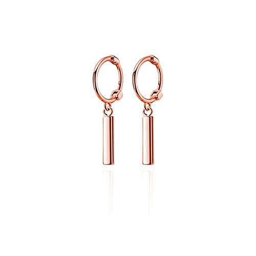 Reffeer Massive 925 Sterling Silber Bar Creolen Huggies für Frauen Kleine Bar Huggie Ohrringe Creolen (C-Roségold) von Reffeer