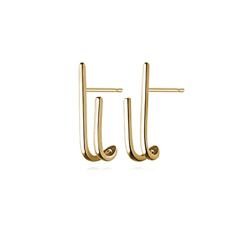 Reffeer Massive 925 Sterling Silber Bar Huggie Ohrstecker Creolen für Frauen Bar Ohrstecker (B-Gelb) von Reffeer