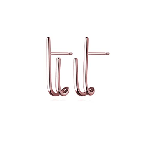 Reffeer Massive 925 Sterling Silber Bar Huggie Ohrstecker Creolen für Frauen, Bar Ohrstecker (C-Roségold) von Reffeer