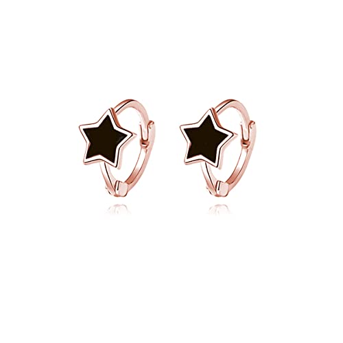 Reffeer Massive 925 Sterling Silber Black Star Huggie Creolen für Frauen Kleine Creolen Knorpel Helix Ohrringe (C-Roségold) von Reffeer