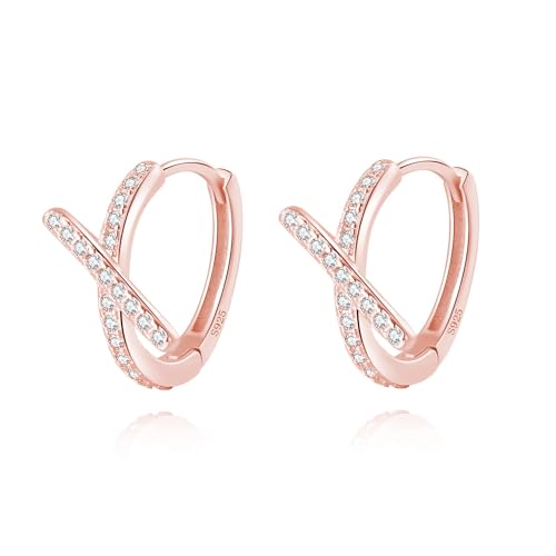 Reffeer Massive 925 Sterling Silber Buchstabe X Creolen für Damen Ohrringe CZ Creolen Huggie (C-Roségold) von Reffeer