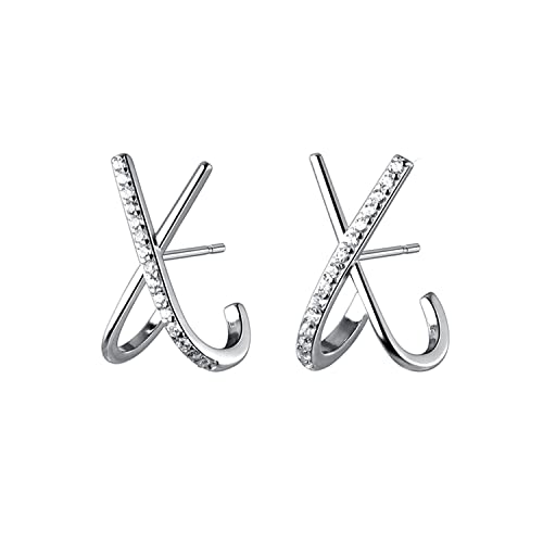 Reffeer Massive 925 Sterling Silber Buchstabe X Manschettenohrringe Piercings für Frauen Ohrringe CZ X Wickel Ohrringe Huggie Ohrstecker (A-Silber) von Reffeer