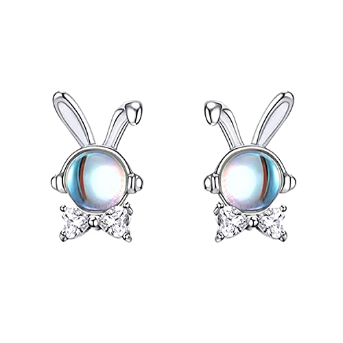 Reffeer Massive 925 Sterling Silber CZ Hasenohrringe Ohrstecker für Frauen Ohrringe Mondstein Kaninchen Ohrstecker Süße Tierohrringe Hypoallergen (A-Silber) von Reffeer